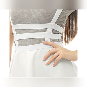 Allegra K Pleated A-Line Elastic Waist Mini Suspender Skirt Dress White Small